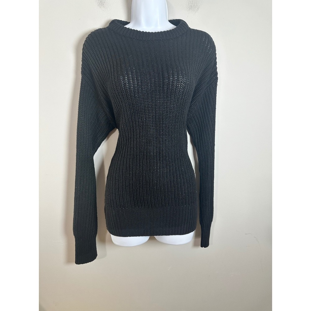 H&M Black Shaker Knit Pullover Sweater Size M Crew Neck Ribbed Long Sleeve